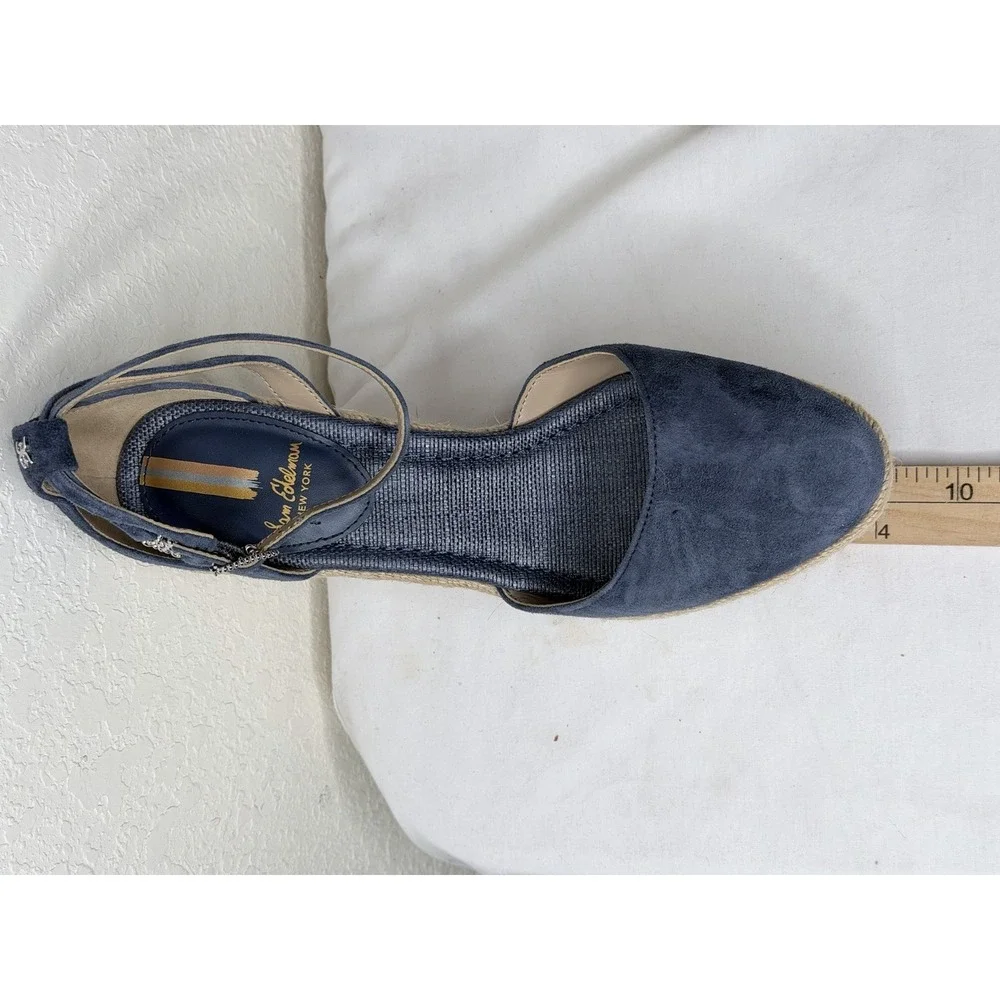 Sam Edelman Espadrille Wedge Sandals Womens Size 7.5 Blue Suede Ankle Strappy